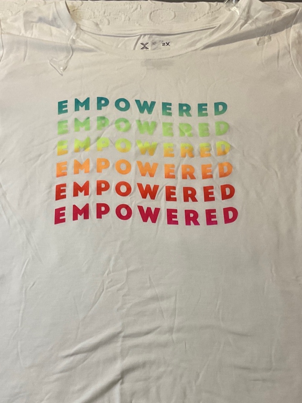 Xersion White Crewneck Tee with Black Logo Tag. 2X NWT.